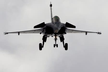 A Dassault Rafale fighter performs at the 53rd International Paris Air Show at Le Bourget Airport near Paris