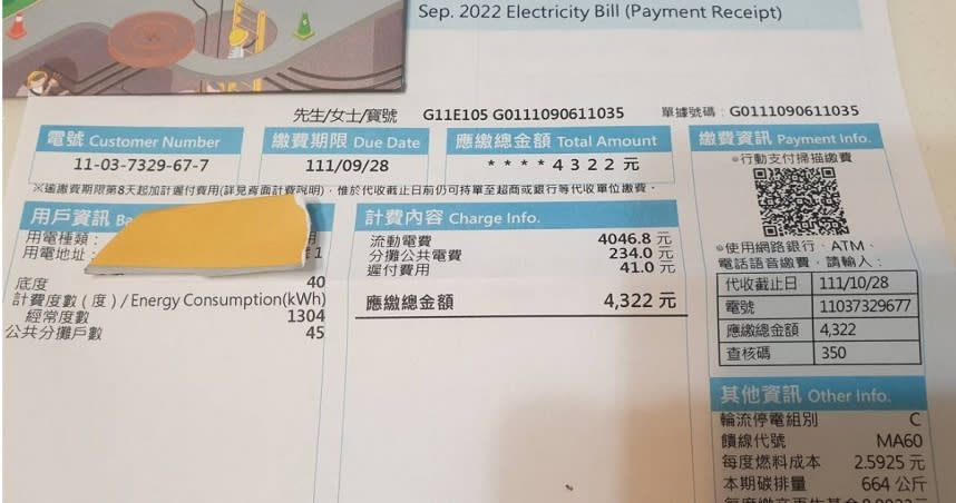 一名網友表示自己近日收到帳單，發現電費比先前不在家時還「多出1倍」。（圖／翻攝臉書社團「爆怨公社」）