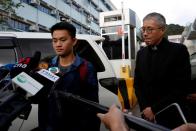 Chan Tong-kai, a Hong Kong citizen who was accused of murdering his girlfriend in Taiwan last year, speaks to journalists as he leaving from Pik Uk Prison, in Hong Kong