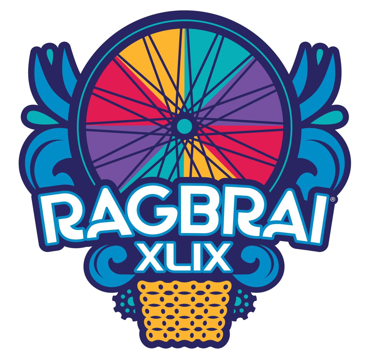 The official RAGBRAI XLIX logo for the ride across Iowa, July 23-30, 2022.