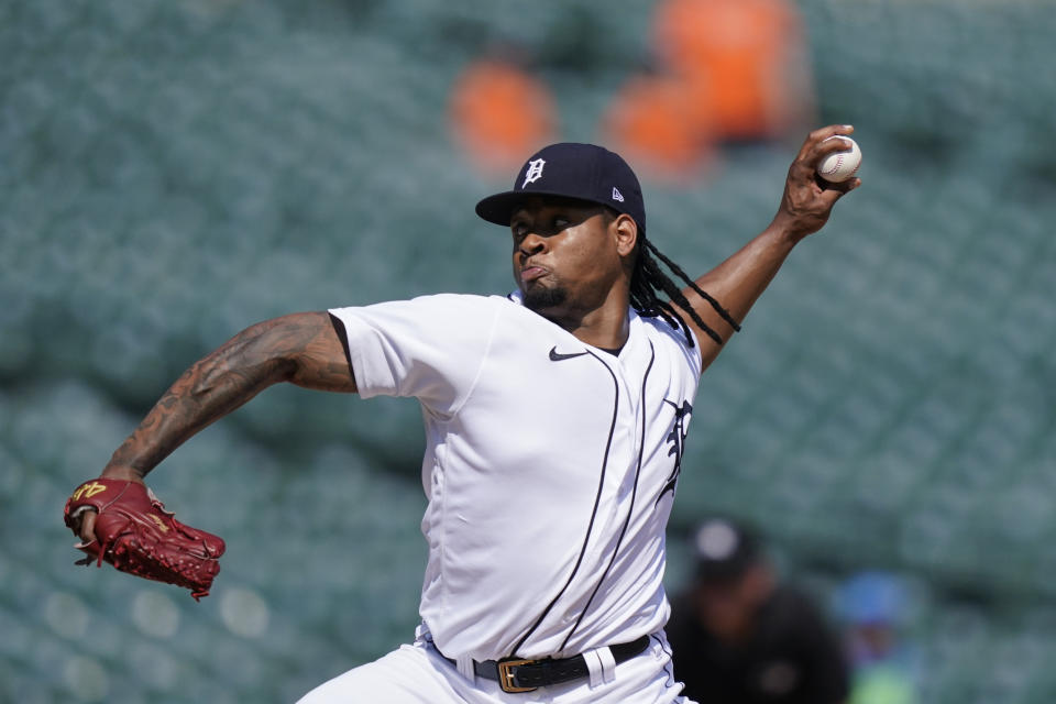 Detroit Tigers starting pitcher Gregory Soto throws during the ninth inning of a baseball game against the Seattle Mariners, Thursday, June 10, 2021, in Detroit. (AP Photo/Carlos Osorio)