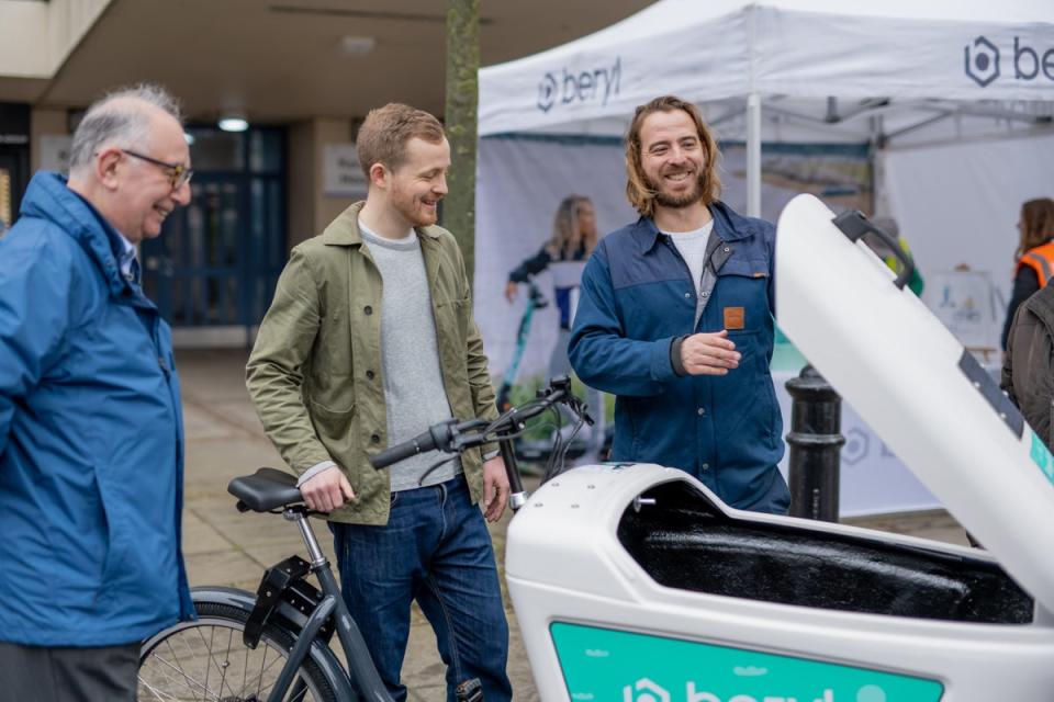 Peak capacity: Cllr Paul Dimoldenberg views the storage space on a cargo bike (Westminster council)