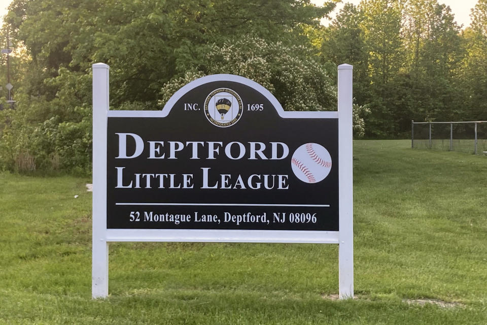 A sign for the Deptford, N.J. Little League complex is shown, May 10, 2023. Pick a town, any town, and there are adults assaulting referees or chasing umpires into parking lots looking for a fight, all available on the social feed of your choice. In Deptford, fans could become the umpires if they won't follow league rules on sportsmanship. (AP Photo/Dan Gelston)