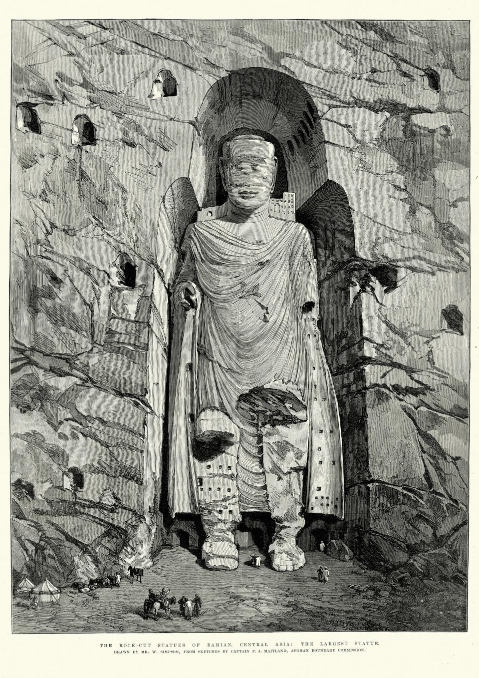 Vintage engraving of a Buddha at Bamiyan