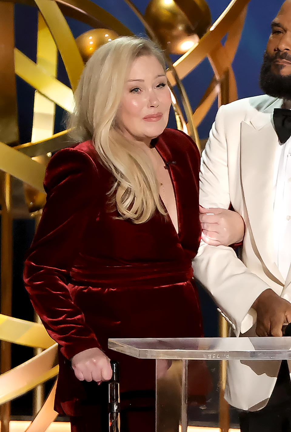 LOS ANGELES, CALIFORNIA - JANUARY 15: Christina Applegate speaks speaks onstage during the 75th Primetime Emmy Awards at Peacock Theater on January 15, 2024 in Los Angeles, California. (Photo by Kevin Winter/Getty Images)