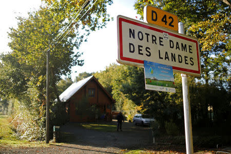 A view shows a road sign at the entrance of the village Notre-Dame-des-Landes, that is slated for the Grand Ouest Airport (AGO), western France, October 18, 2016. REUTERS/Stephane Mahe