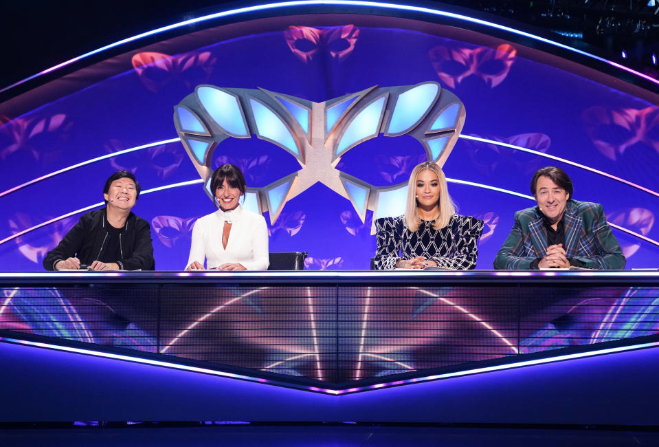 The Masked Singer judges Ken Jeong, Davina McCall, Rita Ora and Jonathan Ross. (ITV/Bandicoot)