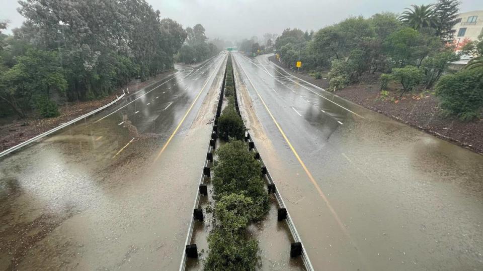 Highway 101 at the Santa Rosa exits was closed Thursday due to about one to two feet of water flooding the roadway. The issue appeared to be caused by a blocked drain.