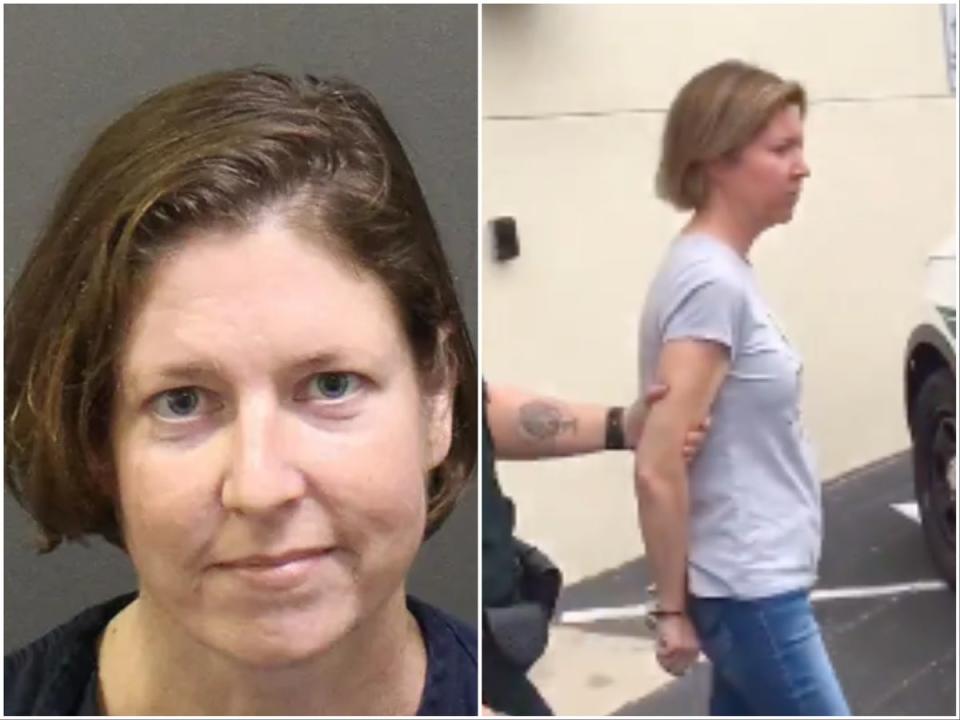 Sarah Boone, 42, faces a second degree murder charge in the death of Jorge Torres Jr, 42, after he was zipped in a suitcase and she didn’t return for hours (Orange County Corrections / Orange County Sheriff’s Office)