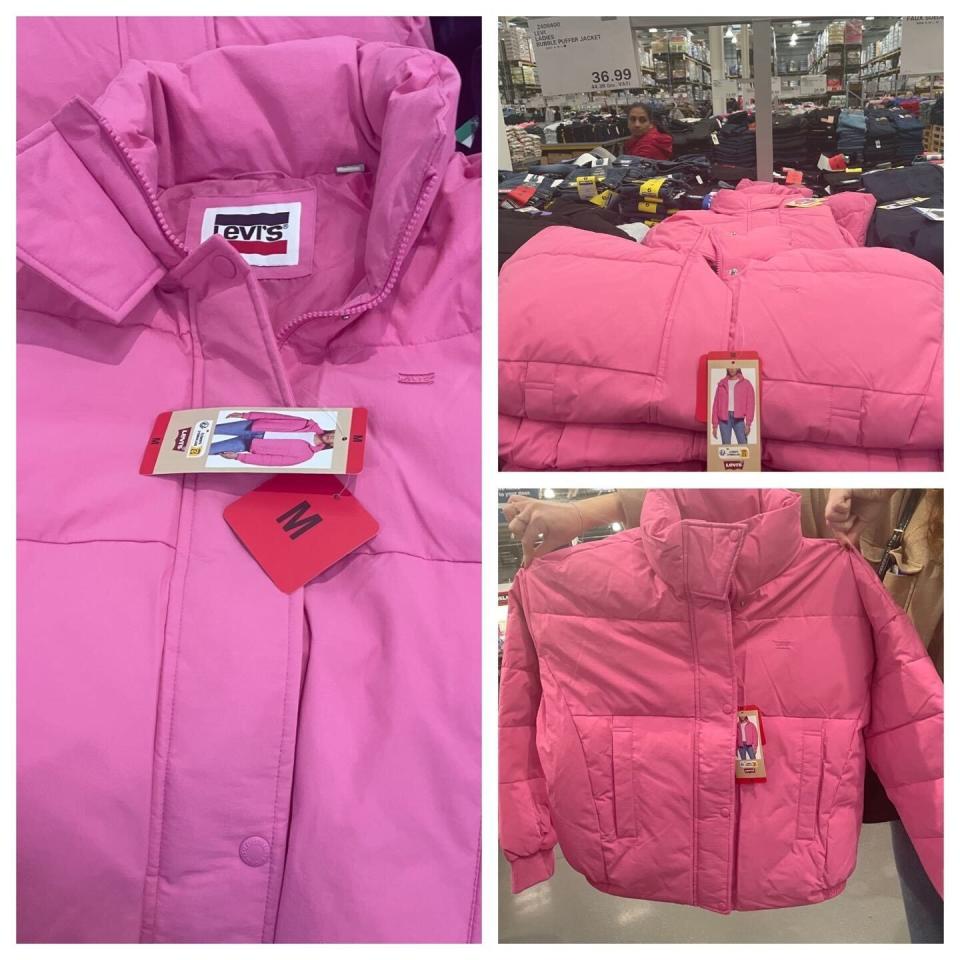 Levi pink puffer jacket, Costco