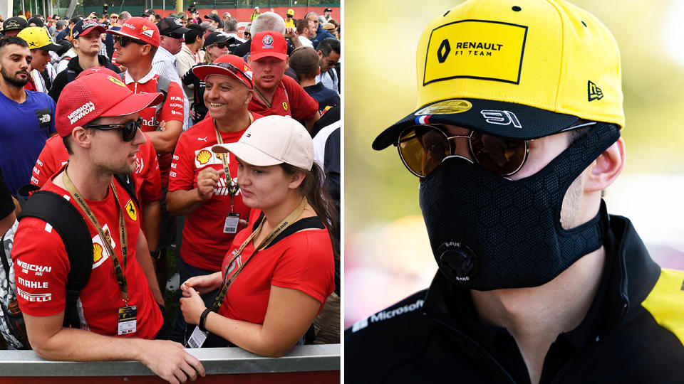 Chaotic scenes as the Australian Grand Prix, pictured here as fans were left in the dark and drivers wore face masks.