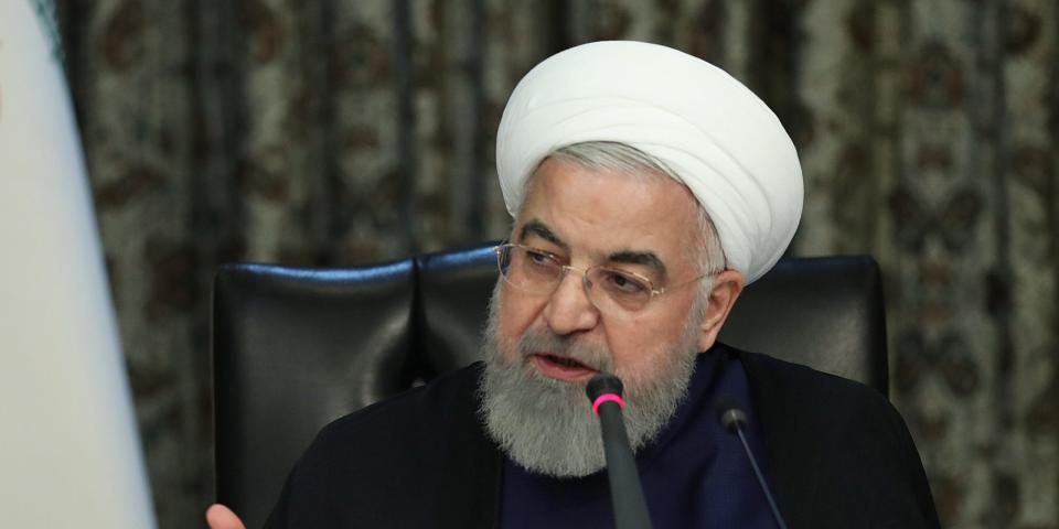 FILE PHOTO: Iranian President Hassan Rouhani speaks during a meeting of the Iranian government task force on the coronavirus, in Tehran, Iran, March 21, 2020. Official Presidential website/Handout via REUTERS