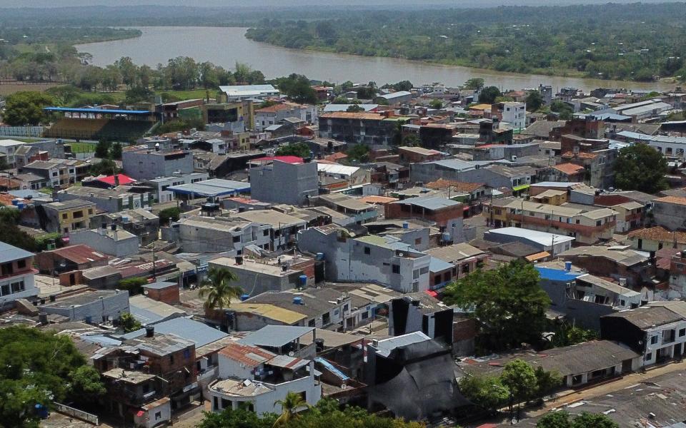 Aerial view of Caucasia municipality in Antioquia department, Colombia on March 24, 2023