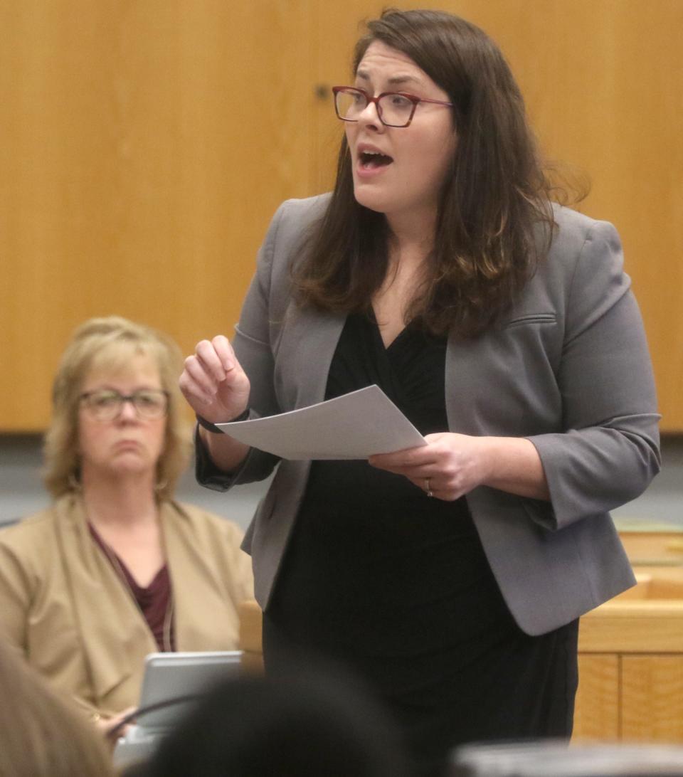 Attorney Megan Rhoden gives closing arguments for the conviction of Robert Middleton during his first-degree murder trial Monday morning, Feb. 27, 2023, at the Gaston County Courthouse.