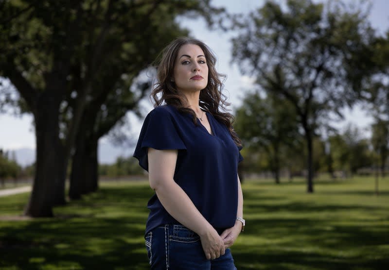Kristy is photographed in West Jordan on Thursday. Kristy was raped by Samuel Faber whom she met on the dating app Mutual. Faber has pleaded guilty to sexually abusing Kristy and two other women and will be sentenced in August. Kristy hopes other victims of Faber will come forward. | Laura Seitz, Deseret News