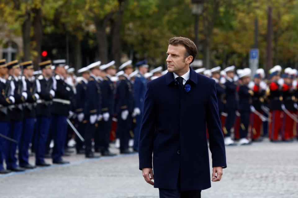 French President Macron leads commemoration ceremony for Armistice Day, in Paris (REUTERS)