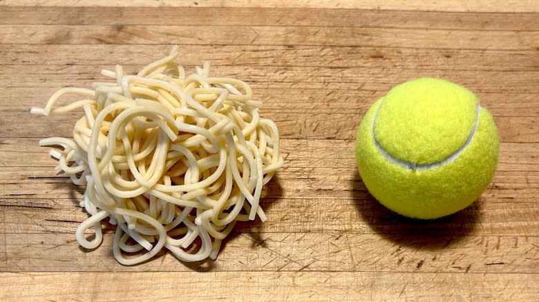 Spaghetti and tennis ball