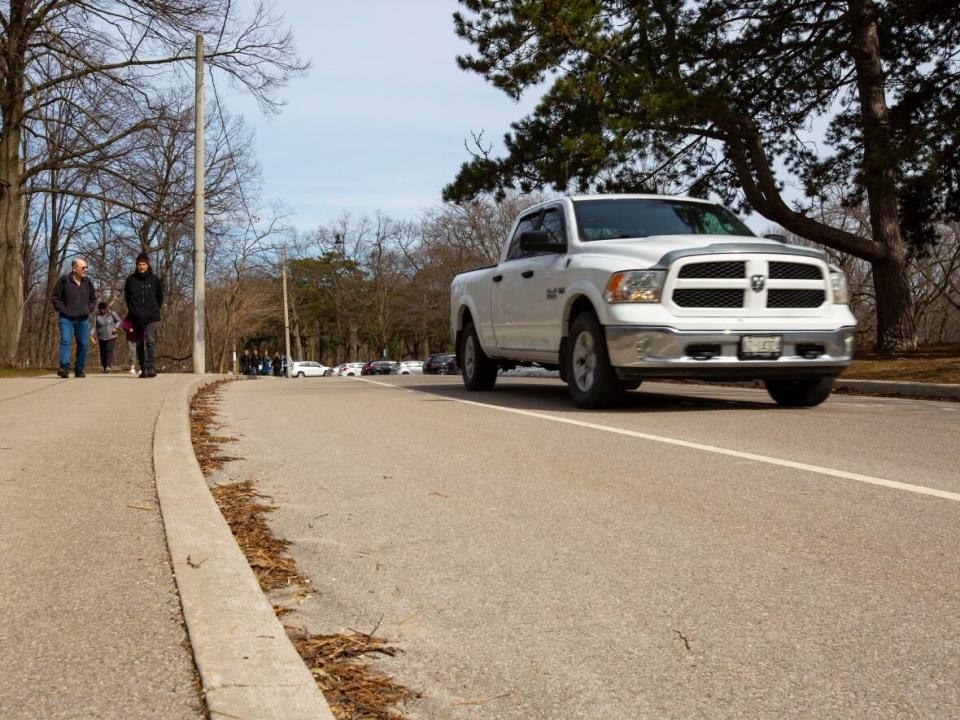 A car is seen driving through High Park on March 24, 2023. (Michael Wilson/CBC - image credit)