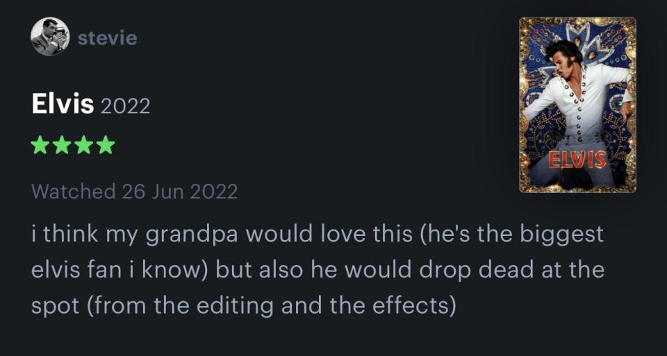 Letterboxd comment for Elvis film