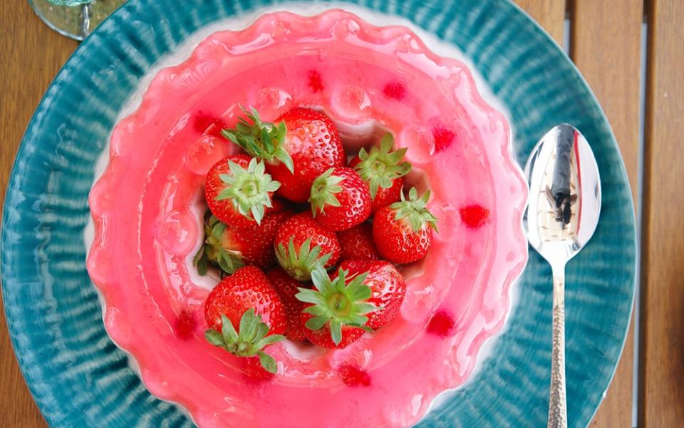 a yogurt and strawberry chilled dessert - kare kare photo