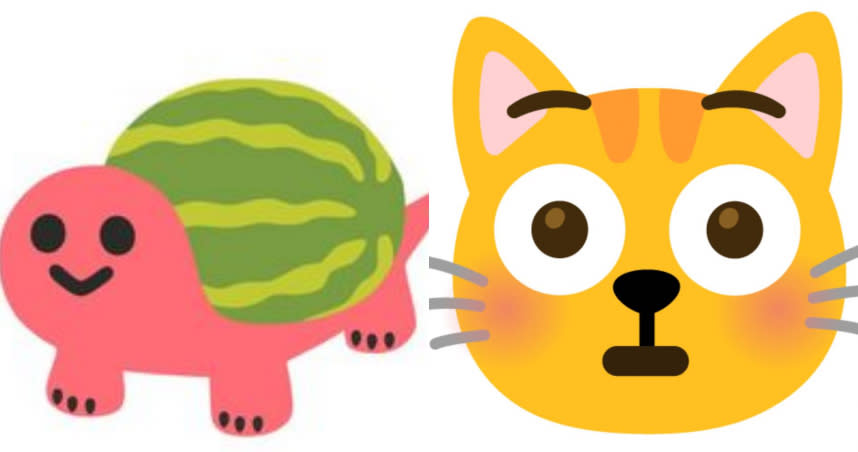 西瓜加烏龜產生的「西龜」、傻眼加貓咪產生的「傻眼貓咪」。（圖／翻攝自Google）