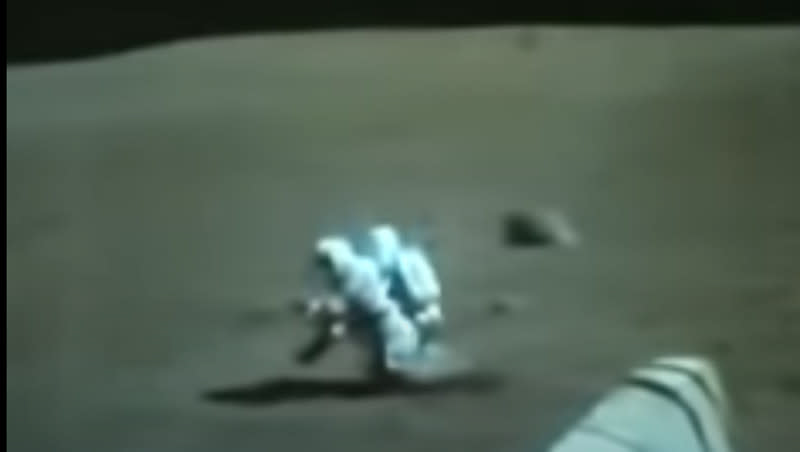 Astronaut Gene Cernan is seen on NASA film taking a tumble on the moon 51 years ago.