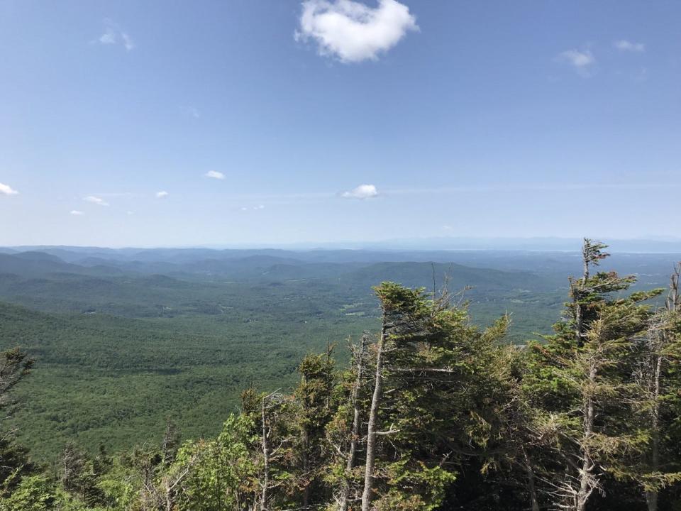 Pictured is the view looking east toward Lake Champlain and the Adirondacks from Mount Mansfield's Sunset Ridge Trail on Sunday, June 23, 2019.