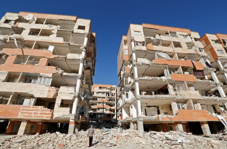 Buildings stand disfigured in the town of Sar-e Pol-e Zahab in Iran's western province of Kermanshah after a 7.3-magnitude earthquake