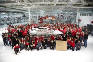 1,000th body for 2012 Tesla Model S on display at Tesla Motors factory, Fremont, CA, Oct 28, 2012