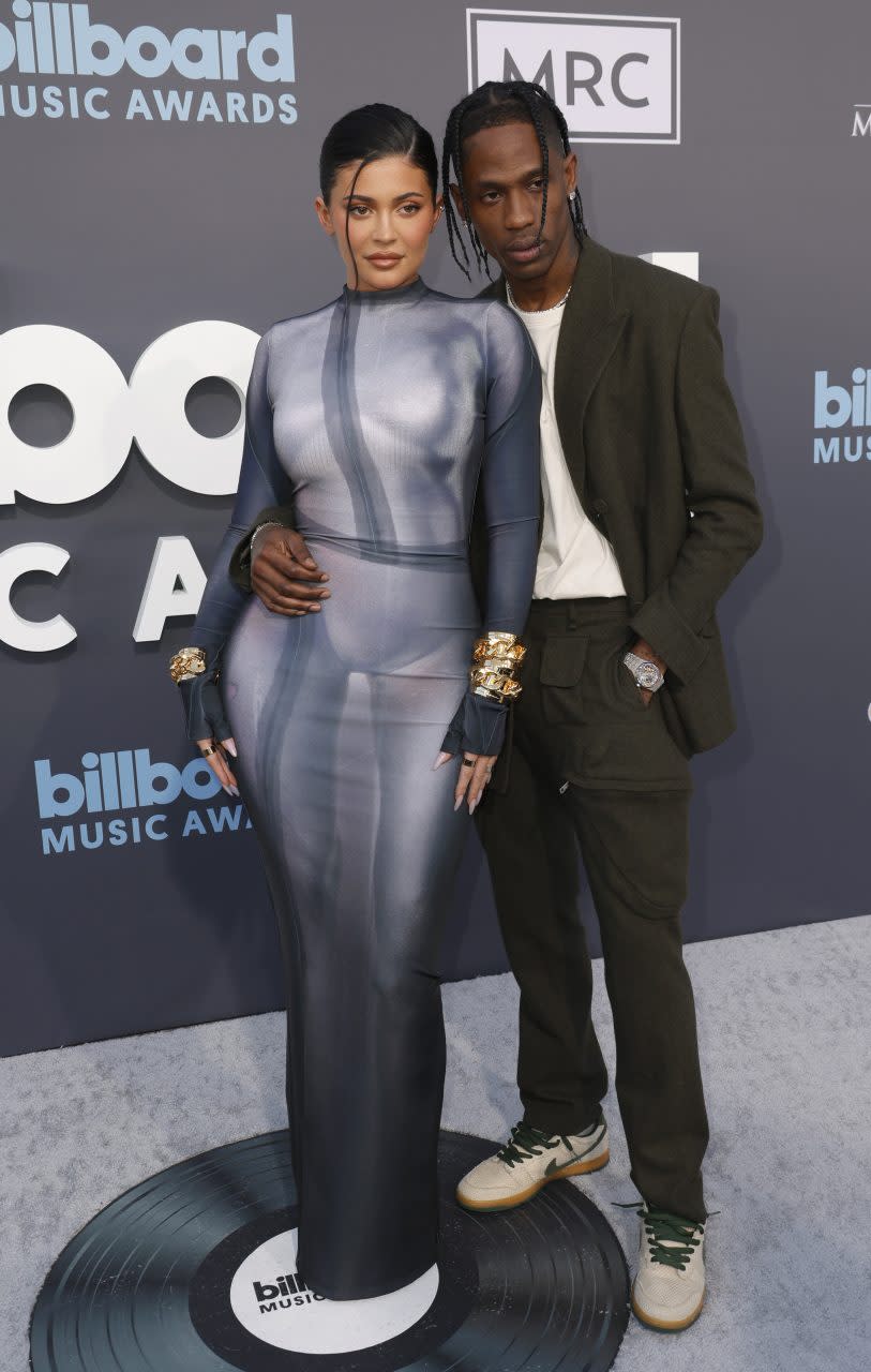 LAS VEGAS, NEVADA - MAY 15: Kylie Jenner and Travis Scott attend the 2022 Billboard Music Awards at MGM Grand Garden Arena on May 15, 2022 in Las Vegas, Nevada. (Photo by Frazer Harrison/Getty Images)