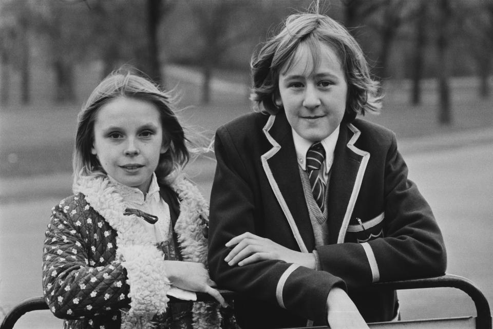 British actors Annabelle Lanyon and Nicholas Lyndhurst, 6th January 1975. They were both on the TV mini-series 'Anne of Avonlea'. (Photo by Evening Standard/Hulton Archive/Getty Images)