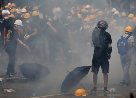 Protesters demonstrate against a proposed extradition bill in Hong Kong