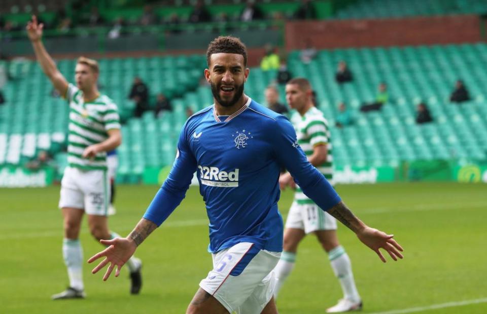 Connor Goldson celebrates scoring at Celtic Park last October