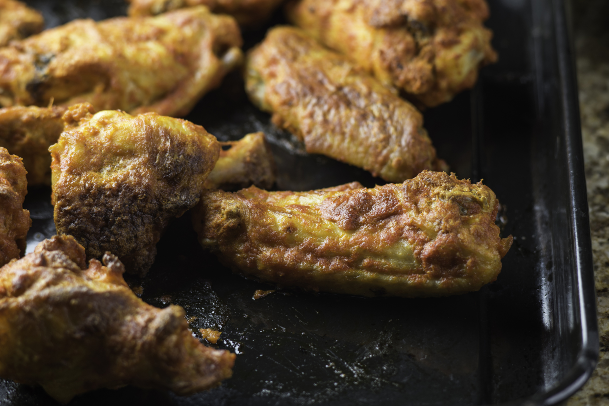 baked chicken wings on oven tray