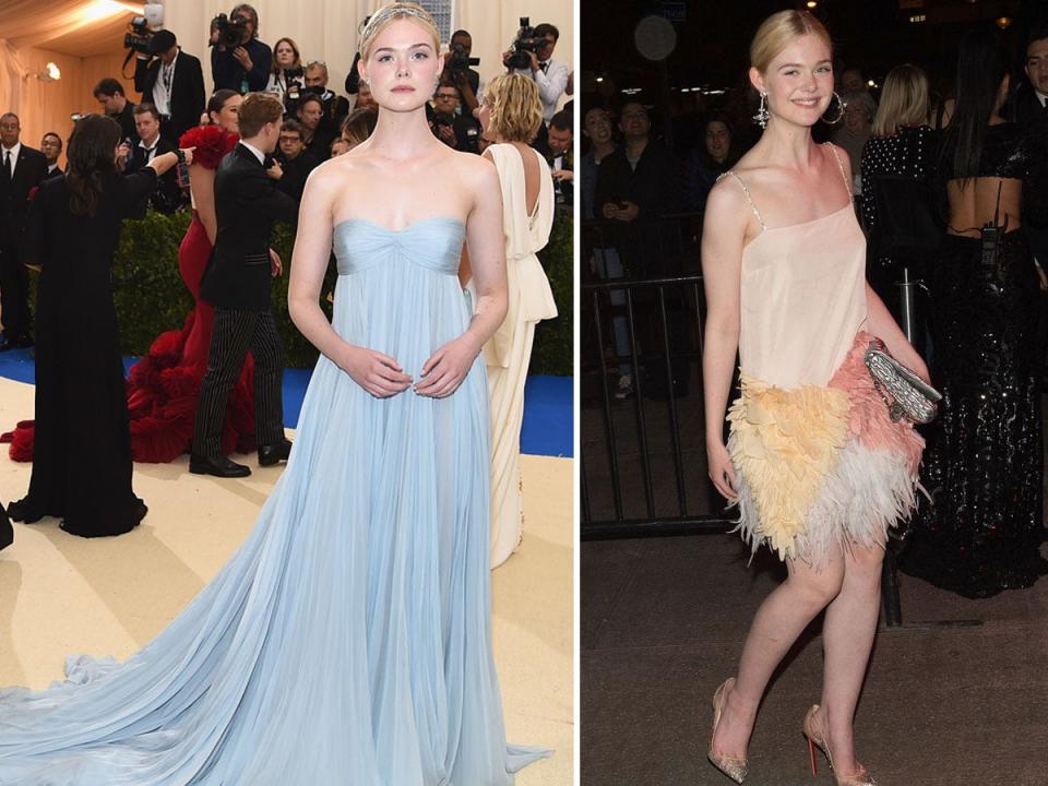 Elle Fanning at the 2017 Met Gala and at an after-party.