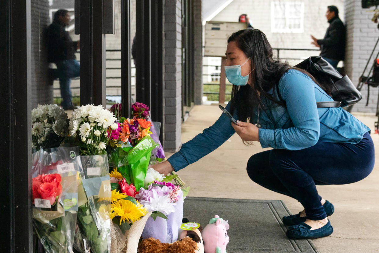 Image: Memorial at site of Cherokee County, Ga., shooting (Elijah Nouvelage / Getty Images)