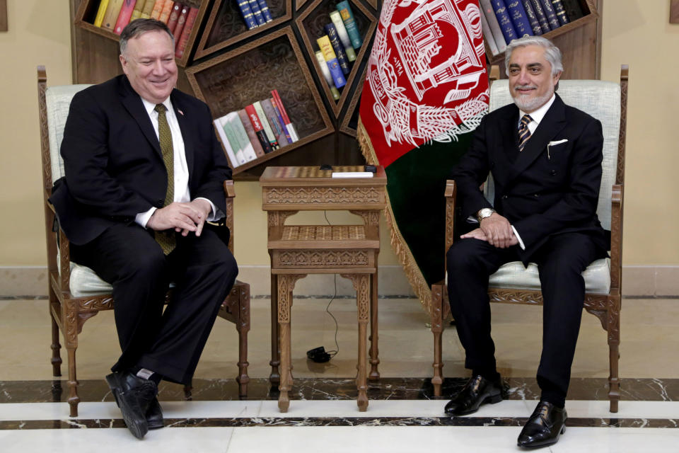 Image: Mike Pompeo, Abdullah Abdullah (Sepidar Palace via AP)