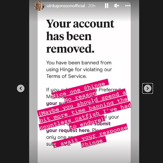 The TV star has had her Hinge account removed. (Ulrika Jonsson Instagram)