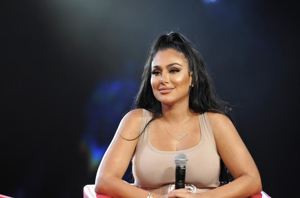 LOS ANGELES, CALIFORNIA - AUGUST 11: Huda Kattan speaks onstage during Beautycon Festival Los Angeles 2019 at Los Angeles Convention Center on August 11, 2019 in Los Angeles, California. (Photo by John Sciulli/Getty Images for Beautycon)