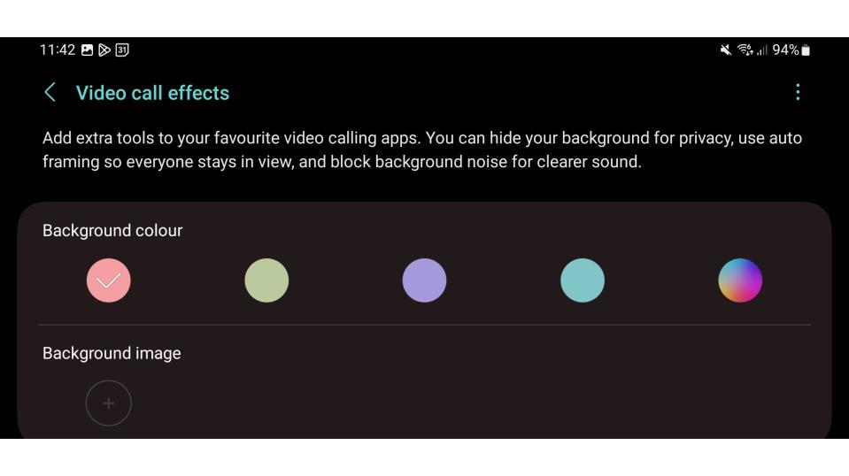 Video call effects settings on a Samsung phone