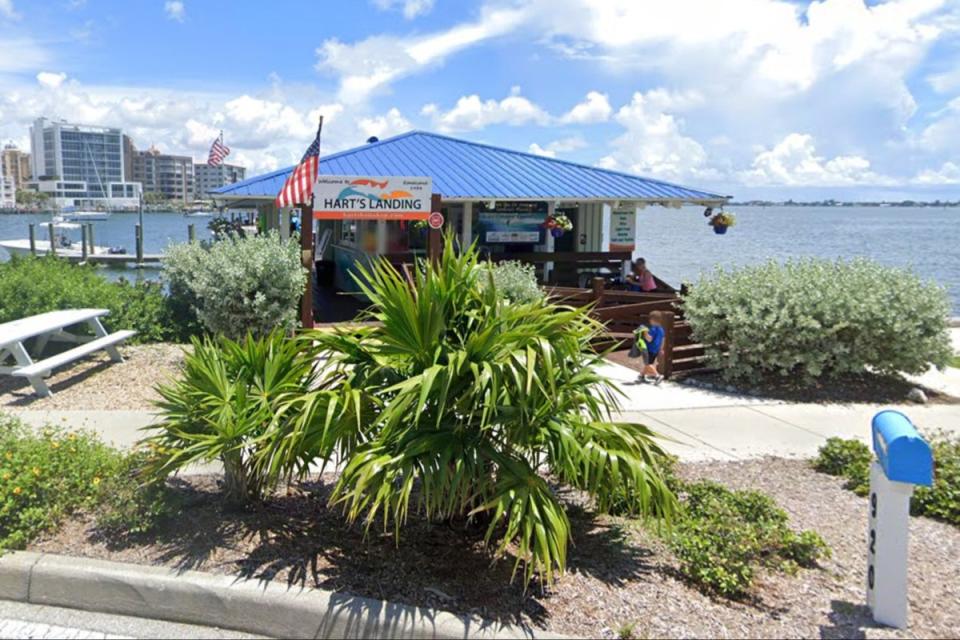 The alleged incident occurred on August 3 at Hart's Landing Fishing Pier in Sarasota, Florida (Google Maps).