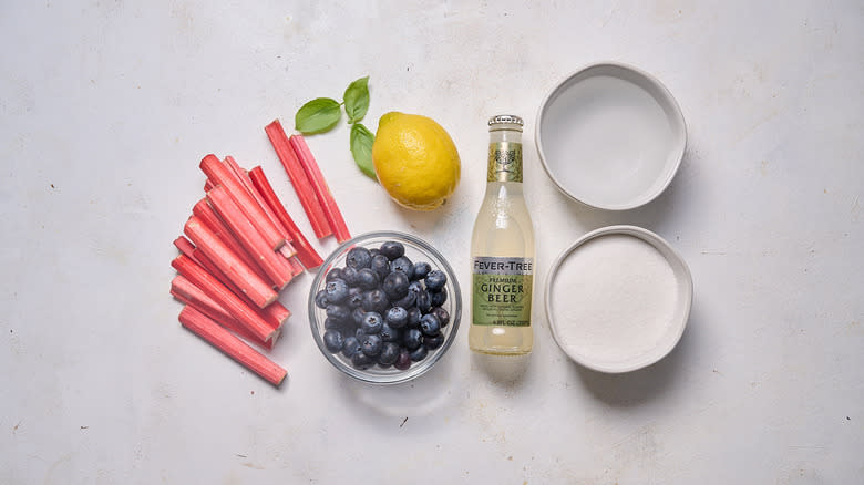 rhubarb blueberry basil mocktail ingredients