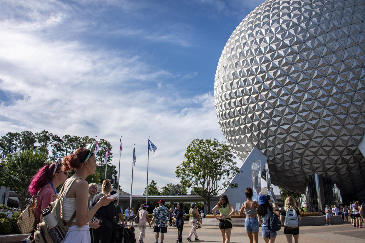 Meredith Barnyak, the mom captured in a viral photo, breastfed her baby on a ride at Disney World's Epcot park. (Photo by Joseph Prezioso/Anadolu Agency via Getty Images)