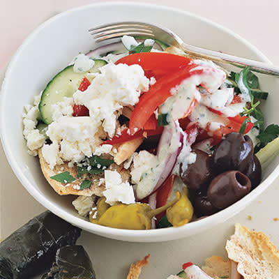 Greek Fit-for-the-Gods Salad with Spicy Pita Chips