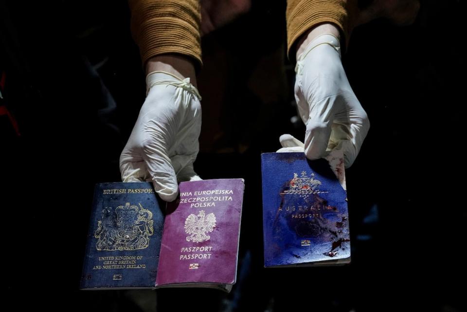 A man displays blood-stained British, Polish and Australian passports after an Israeli airstrike in Deir al-Balah, Gaza Strip. World Central Kitchen and a few other aid groups suspended operations in Gaza after seven aid workers were killed by airstrikes. Yet despite the danger, many of the largest organizations barely slowed down. Hunger has become commonplace in Gaza amid the war with Israel, and UN officials warn that famine is increasingly likely in northern Gaza.