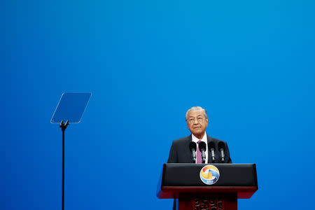 Malaysian Prime Minister Mahathir Mohamad speaks at the opening ceremony for the second Belt and Road Forum in Beijing, China April 26, 2019. REUTERS/Florence Lo