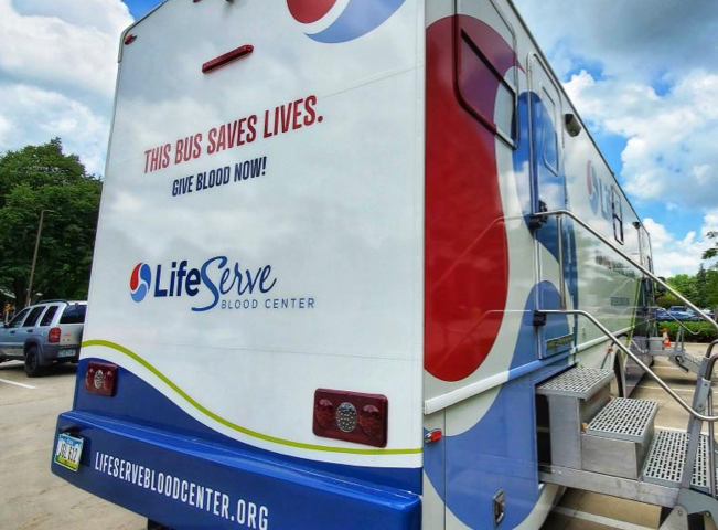 A mobile blood drive from LifeServe Blood Center.