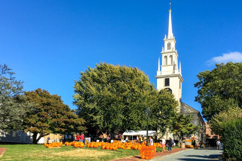 Choose a pumpkin at the Trinity Square Pumpkin Patch.