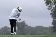 Danielle Kang follows through on her drive on the second hole during the third and final round of the LPGA Drive On Championship golf tournament Sunday, Aug. 2, 2020, at Inverness Golf Club in Toledo, Ohio. (AP Photo/Gene J. Puskar)
