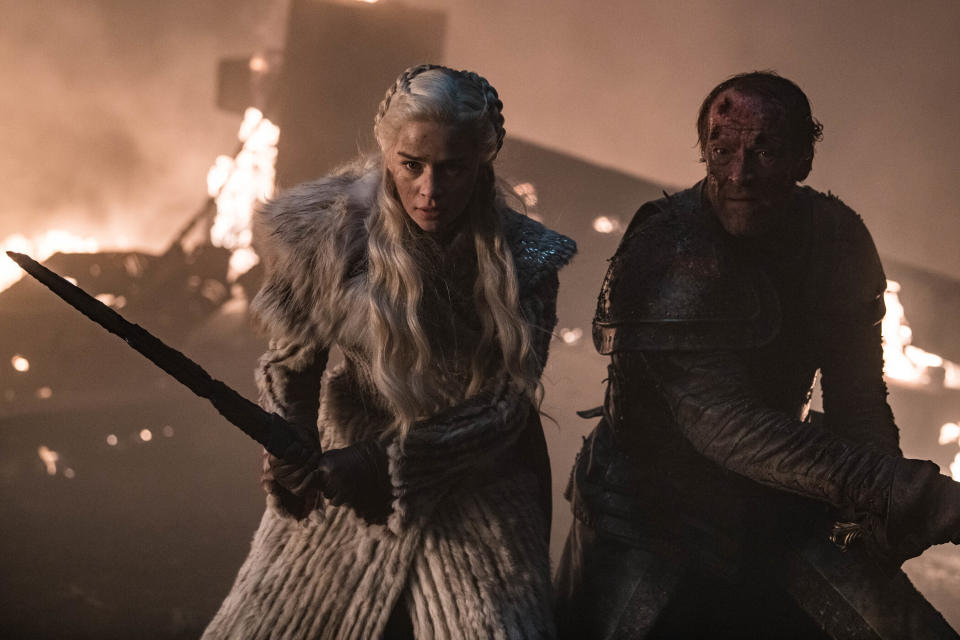 Daenerys Targaryen (Emilia Clark) and Ser Jorah Mormont (Iain Glen) in Game of Thrones, The Long Night. (PHOTO: HBO)